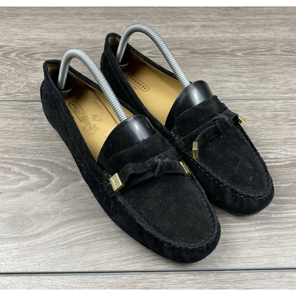 Coach Women's Frida Leather Driving Loafers Bow Black Size 9.5 B
